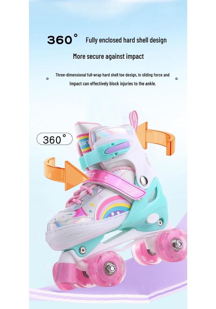 New Double Row Rubber Wheel Roller Skates for Kids - Beginner Two-in-One Inline & Four-Wheel Options for Boys & Girls.