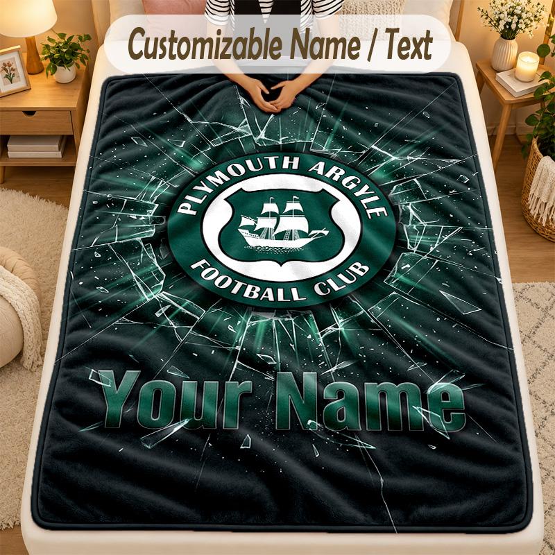 Coperta di Flanella Plymouth Argyle FC Nome Personalizzato Testo Personalizzato Morbida Calda Coperta da Divano Decorazione Casa Regalo