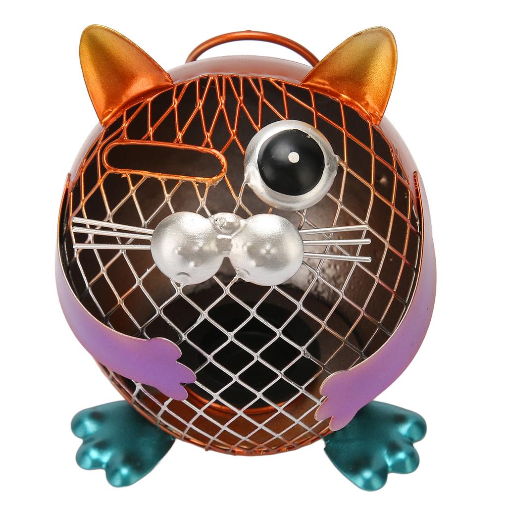 Metal Cat Coin Piggy Bank for Adults Hand Colored Animal Money Bank with Rubber Plug for Home