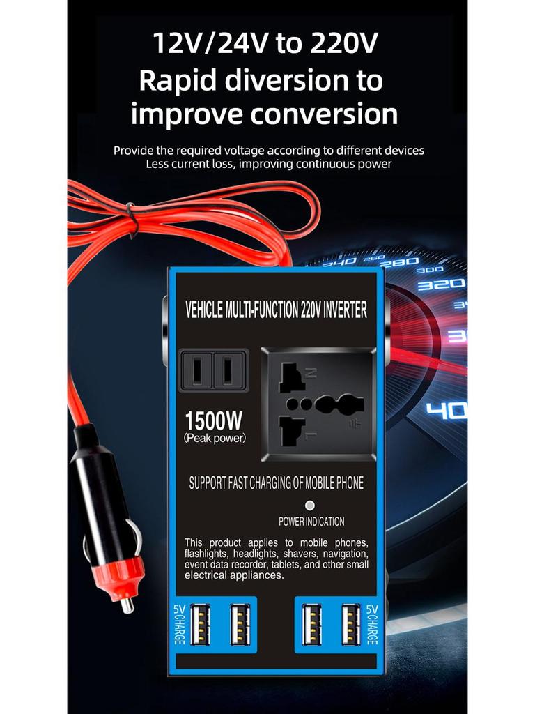 High-Power Car Inverter: 12V/24V To 220V Truck Charger Transformer