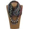 Vibrant Chiffon Infinity Scarf with Ethnic Print & Beaded Tassel Necklace – Women’s Boho Fashion Accessory