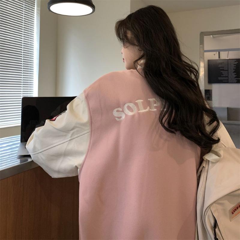  Streetwear Bomber Jacket Women Oversized Varsity Jackets College Uniform Harajuku Fashion Korean Pink Baseball Coat