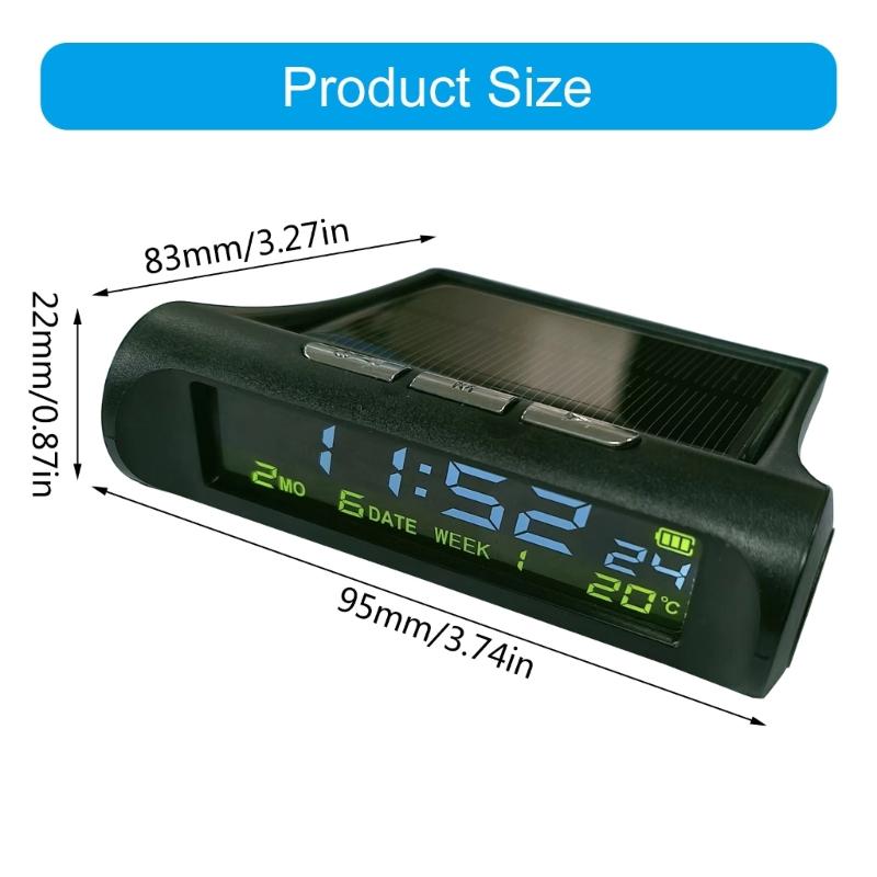 Small Digital Car Dashboard Clock Solar Power & Rechargeable Clear LCD Time Display Watch Stick On Car Clock