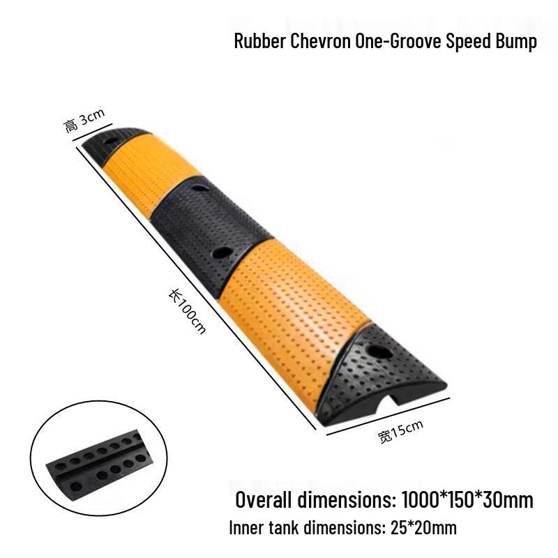 2cm High Mini Rubber Speed Bump and Bicycle Buffer with Yellow-Black Stripes for Parking Space Division