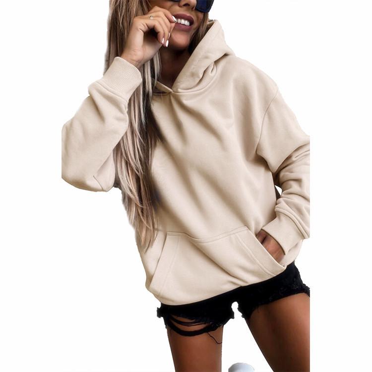 2024 Autumn/Winter Women's Plus Velvet Loose Solid Hooded Sweatshirt