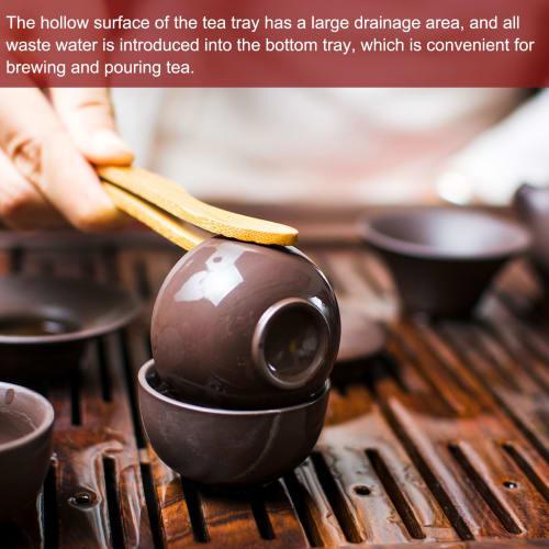 uxcell 14.4" Classic Bamboo Tea Table with Chinese Kung Fu Tea Tray, Vintage Bamboo Tea Table Furniture, Includes Tea and Water Storage Box