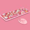 USB Wireless Keyboard and Mouse with Multicolor Round Cute Candy Compatible with Laptops and PCs 2.4G Typewriter-Style Keycaps, Colors, (Pink 2)