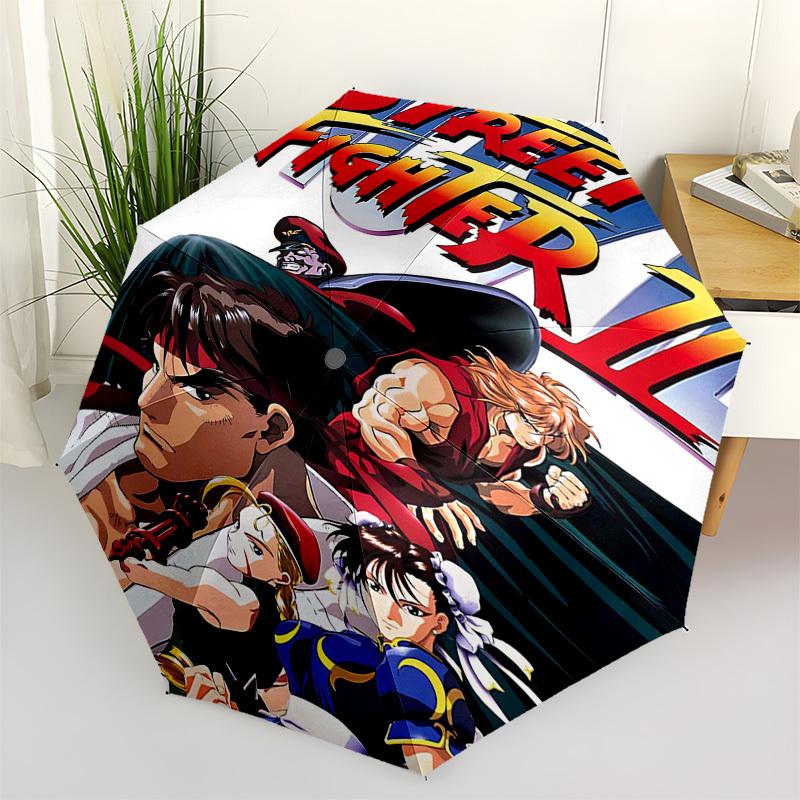 

1pc Street Fighter II Auto-Folding Umbrella, 3-Panel Design with 8-Bone Iron Frame, Outdoor for Fans, Travelers, Everyday Use, Perfect Gift for Festiv