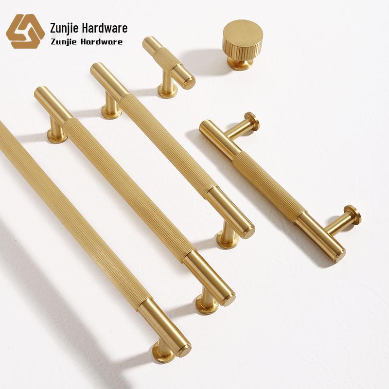French Style Brass Cabinet Handle with Line Pattern for Wardrobe, Closet, and Drawer