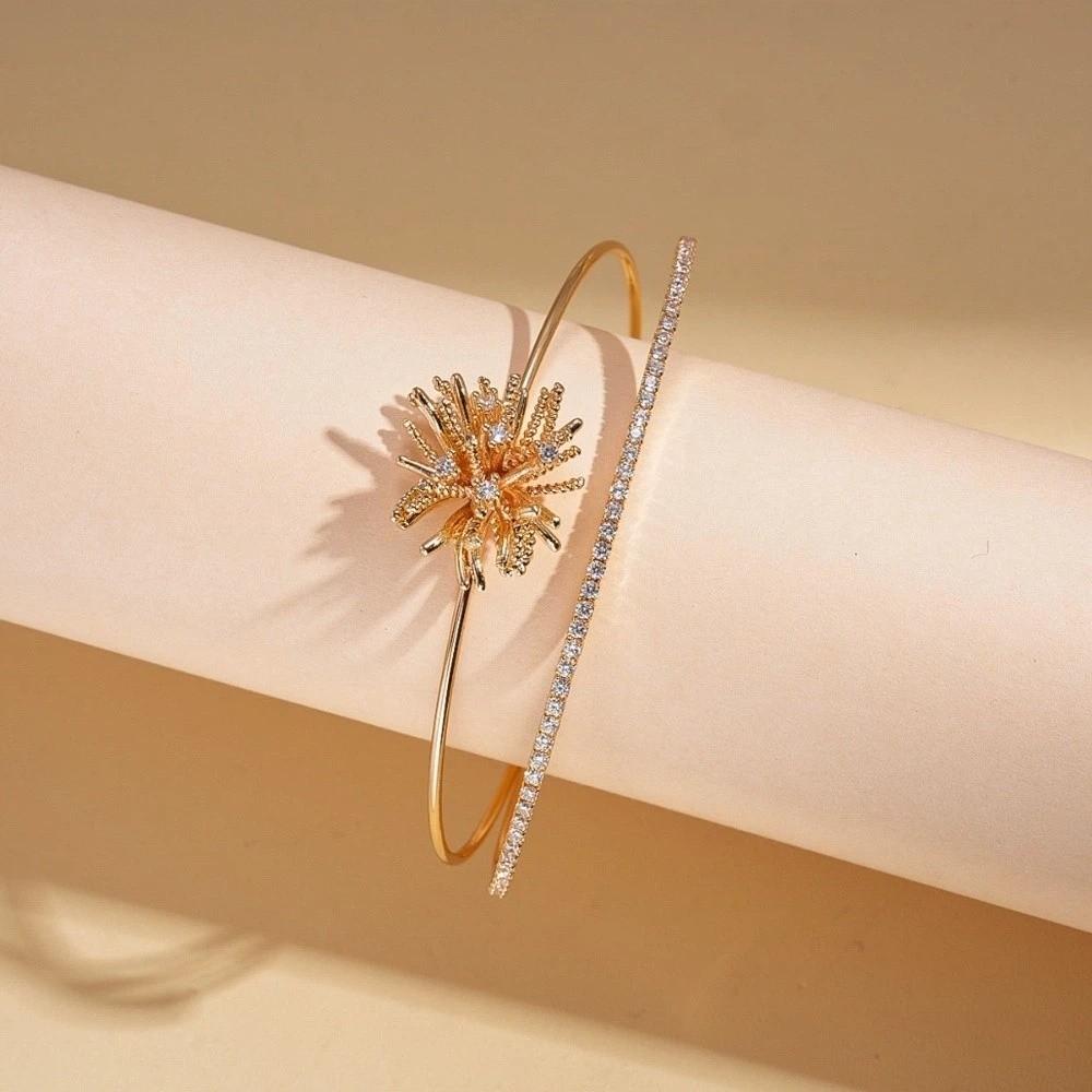 

Arm Cuff Flower Wide Open Bangle Zircon Exaggerated Bracelet Unique Flower Cuff Bangles Women золотой