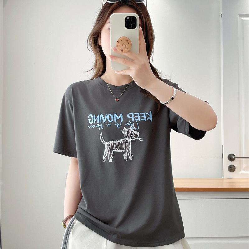 2026 Sommer Übergröße Baumwolle Kurzarm Cartoon Druck Damen Freizeit Oberteil Modisches Vielseitiges T-Shirt