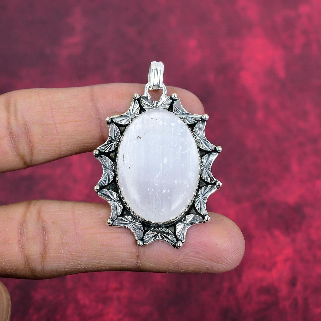 Pandantiv Selenit Argint Sterling 925 Masiv, Bijuterii Pandantiv cu Piatră Prețioasă Făcută Manual, Cadouri Pentru Soție Pandantiv Nou