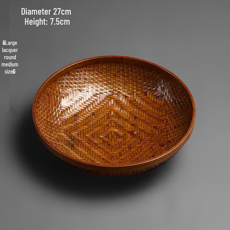 Hand-Woven Lacquered Bamboo Snack Plate - Retro Chinese Style