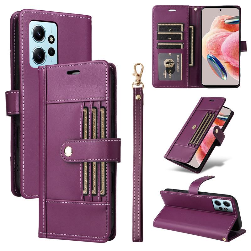 

Clamshell Leather Wallet Case For Xiaomi Redmi Note 12 11S 12S 11 10S 10 9 Pro Max Plus 5G Flip Cover Cases Outside 6 Card slot PU Leather&Redmi Note 12R Pro фиолетовый