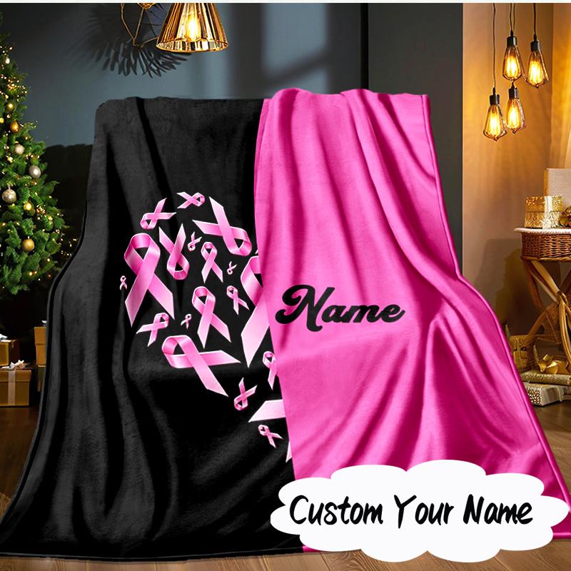 Custom Name Pink Ribbon Butterfly Blanket Ideal Bedding Blanket Perfect for Travel, Camping, Living Rooms, Offices, Sofas, Fan Christmas gift