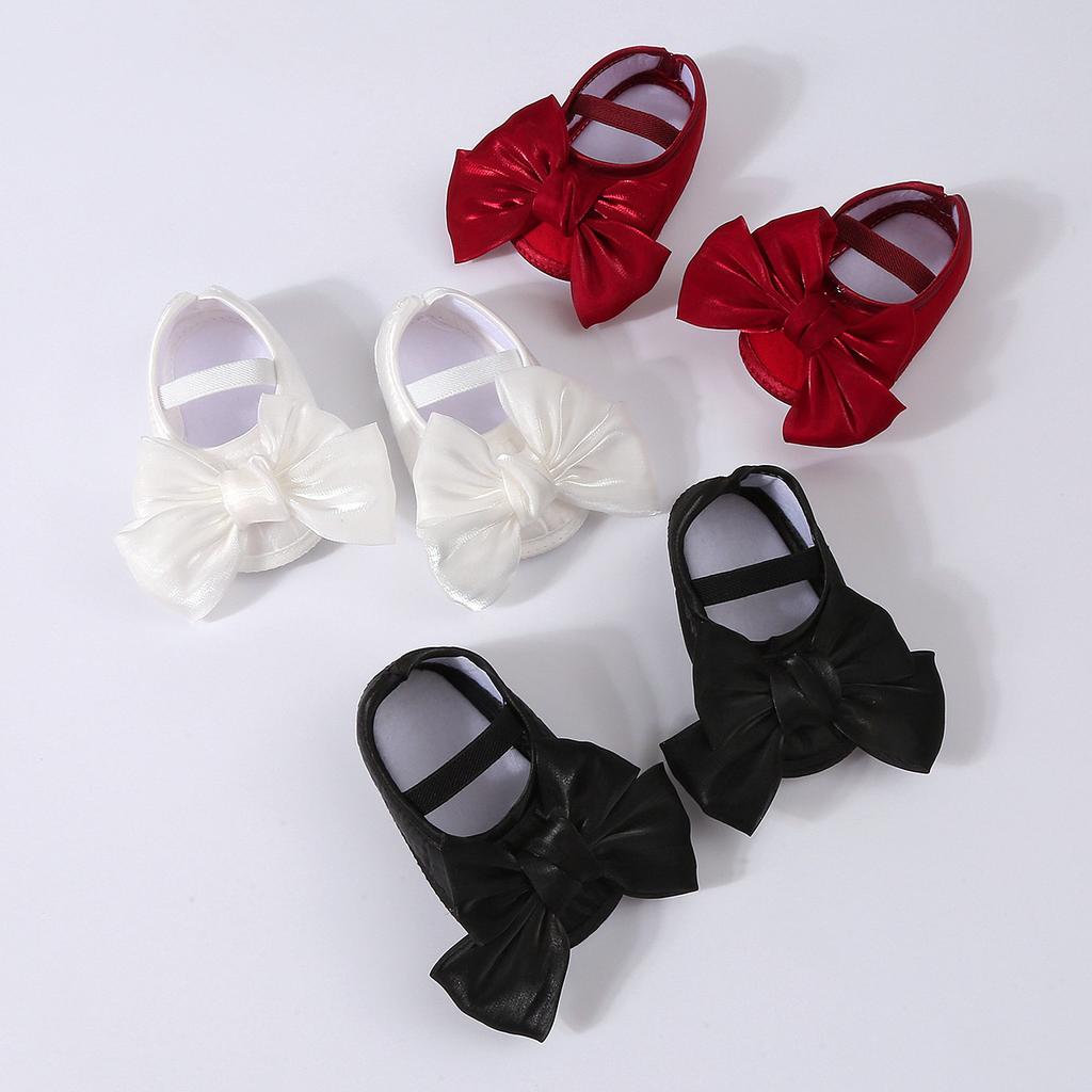 Lovely Baby Girls Shiny Baptism Shoes Headband Newborn Cute Bowknot Mary Jane Flats Set Children First Walker Flat 0-12 Months