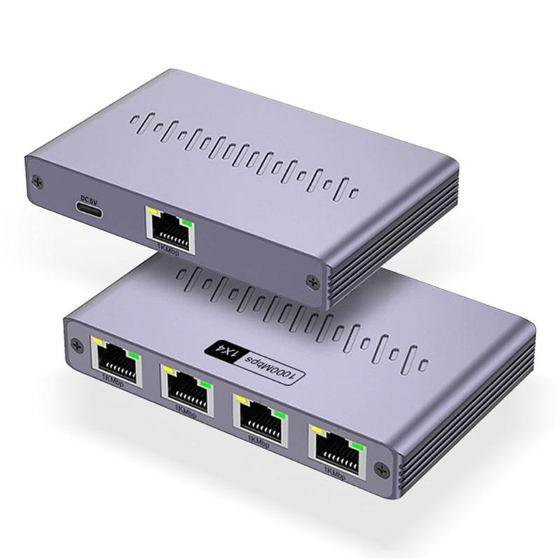 Schnelle Geschwindigkeit 1 bis 4 Port Ethernet Splitter Aluminium Gigabit Netzwerkadapter für mehrere Geräte 1000Mbps