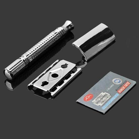 Men's Traditional Double-Edge Blade Safety Razor Hair Beard Silver Manual Shaver