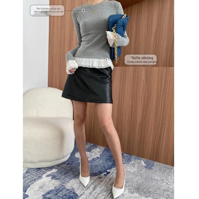 Sinan Brzy jarní Slim Fit Vrstvené Tričko s Lotosovým Okrajem a Odhalenými Rameny SN7024