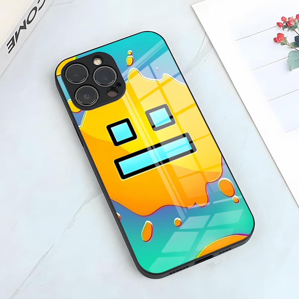 

G-Geometry Dash Game Phone Case For IPhone 17 Pro Max 15 Pro 16 14 Plus 12 13 Mini 11 Pro Shockproof Glass Cover iPhone14 Pro