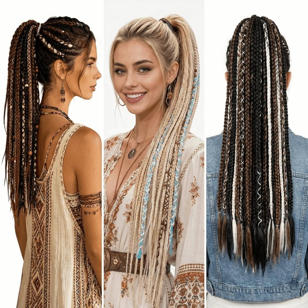 Lightweight Braided Ponytail Extension Beaded Accents Dreadlock Hairpiece Party Wear