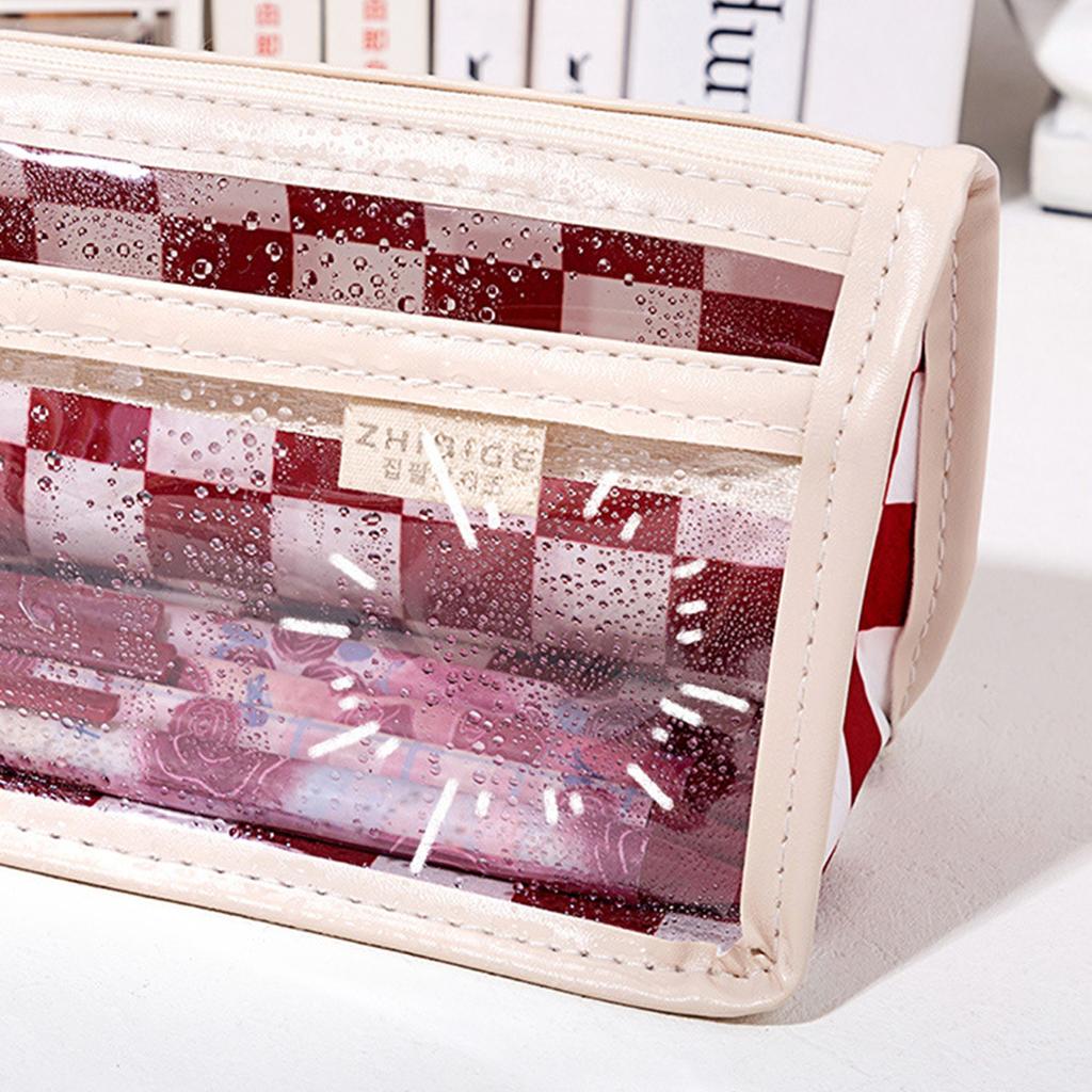 Checkerboard Kawaii Pencil Case Bags Large Capacity Transparent Pen Pouch Korean Stationery School Office Supplies for Student