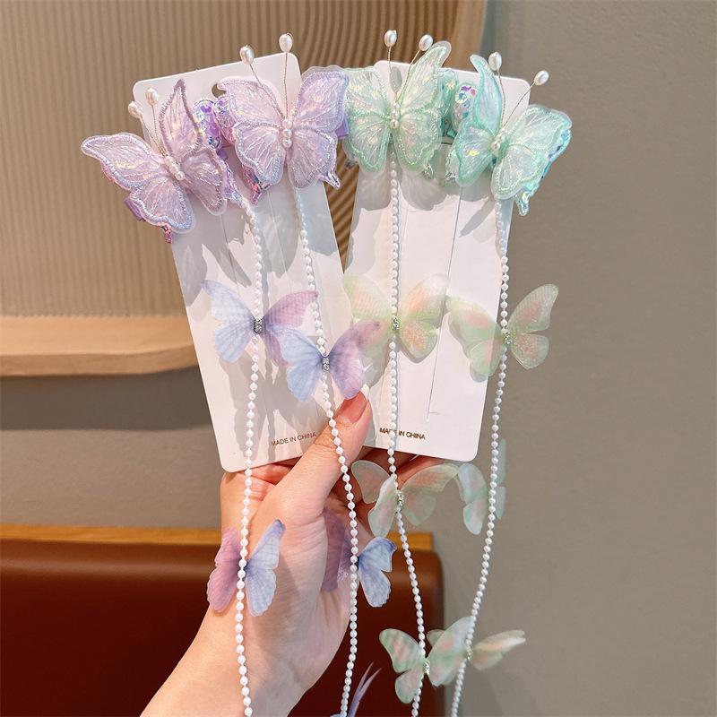 Kids Butterfly Scrunchie Hair Tie Girls Pearl Braid Chain Cute Kid's Hair Accessories Children Hairband Gift for Children's Day