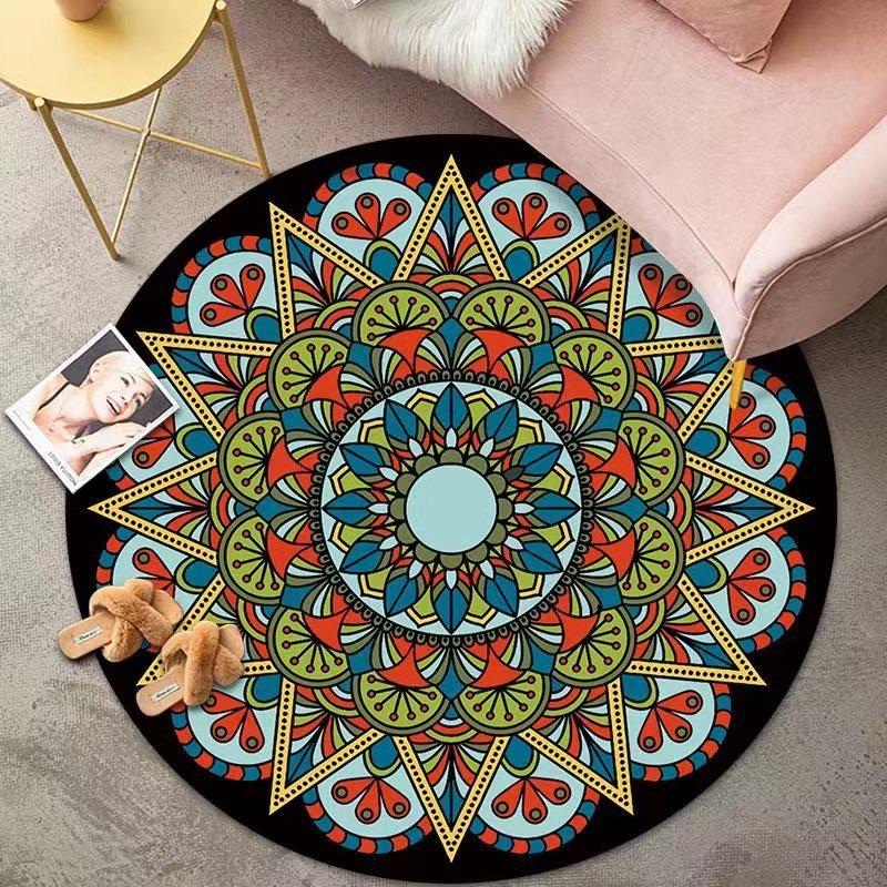 Vintage Crystal Velvet Round Carpet - Large Area Living Room Coverage
