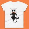 Black Cat Cartoon Scratching Climbing Wall Halloween Horror Scary Black Cat Spooky Season Womens Tee T Shirt Mens Tops Unisex Top
