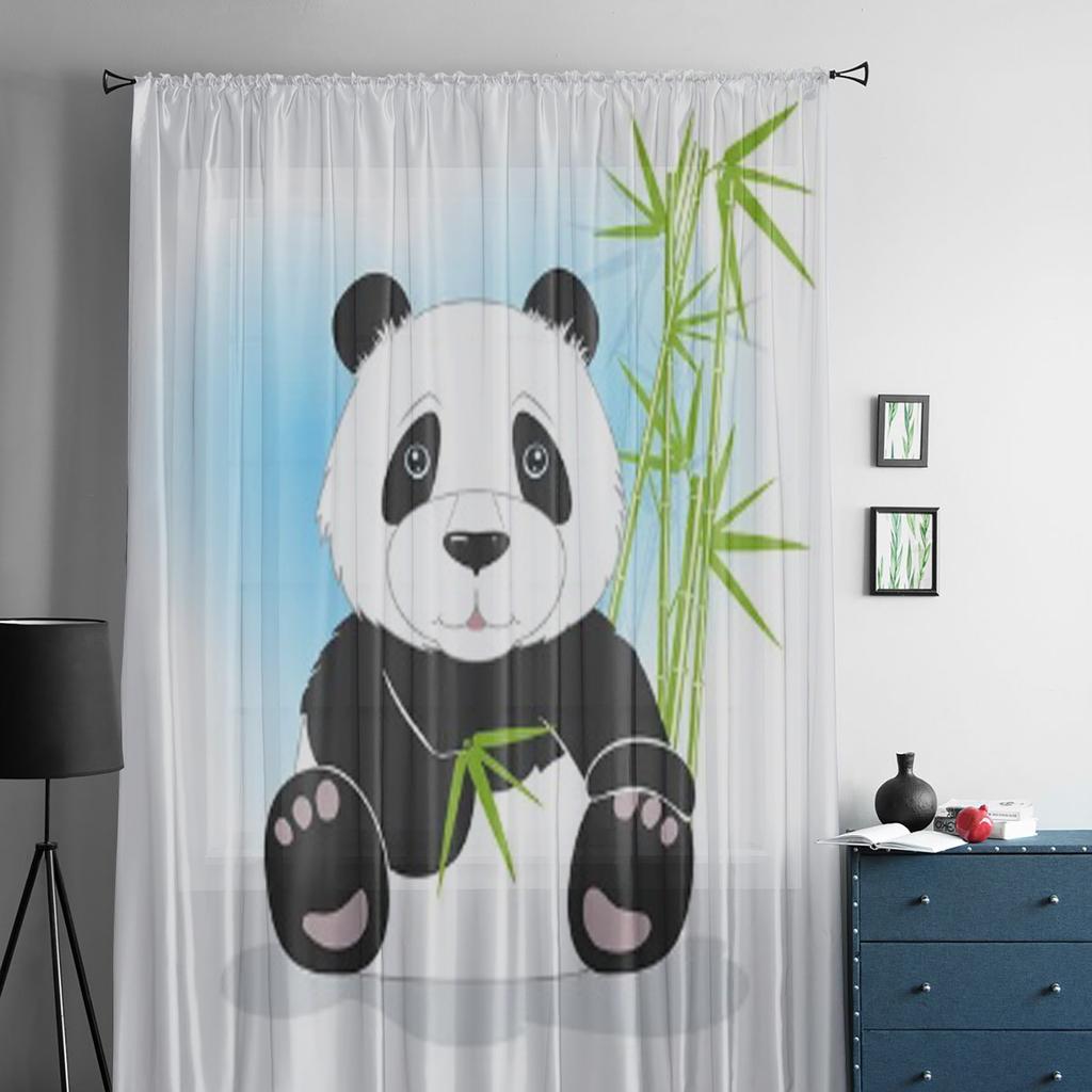 Panda Bambusblätter Weiß Luxuriöser Chiffon Transparente Vorhänge für Wohnzimmer Schlafzimmer Dekoration Fenster Voiles Tüllvorhang