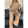 Women's 2 Piece Velour Tracksuit Hoodie Top & Wide Leg Pants Casual Loungewear Set