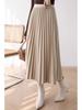 Premium Wool Pleated A-Line Skirt for Women, Korean Style, Versatile for Autumn/Winter, Elegant, High-Quality Midi Length.