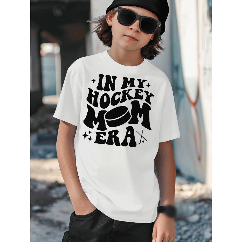 Boys Crew Neck Short Sleeve T-Shirt with Creative black Letter Print 110