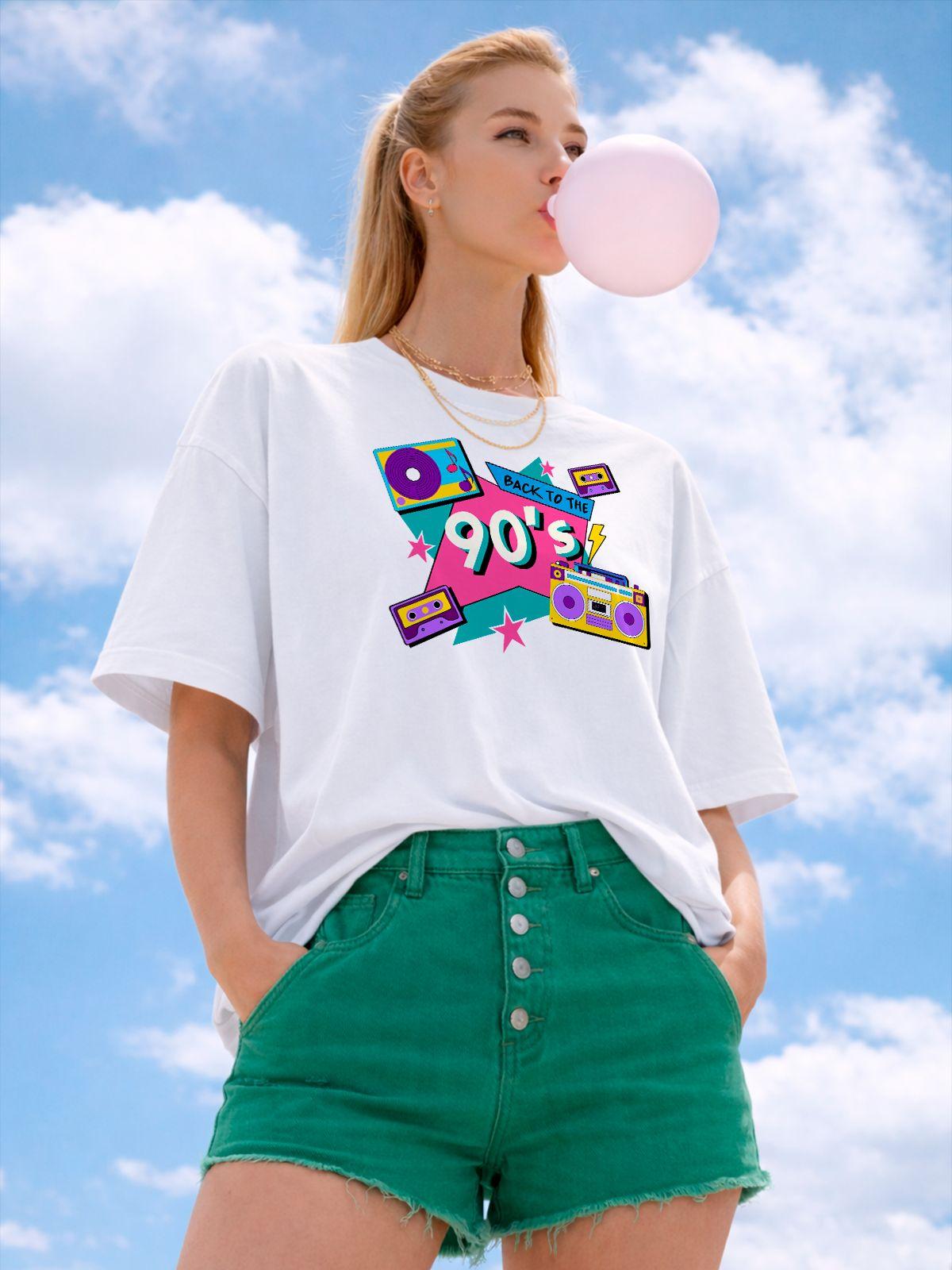 Fashion T-shirt Cute 90s Graphic Printed Female T Shirt Casual Harajuku Crew Neck Ladies Tops S