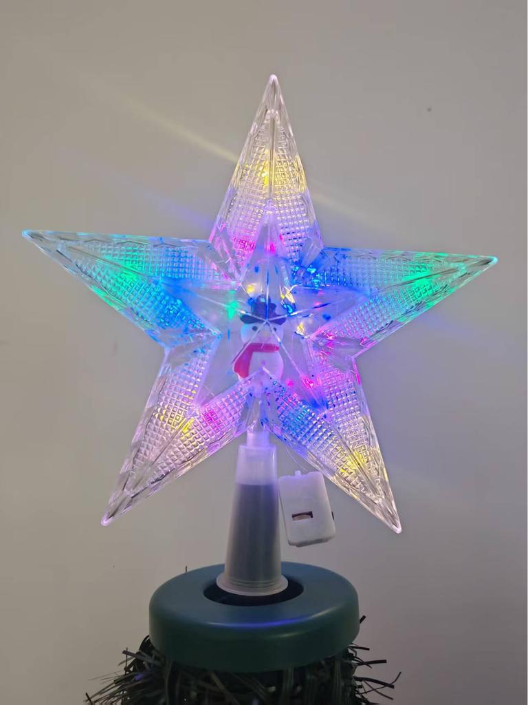 New 20cm Double-layer Five-pointed Star Snowman Tree Topper Light