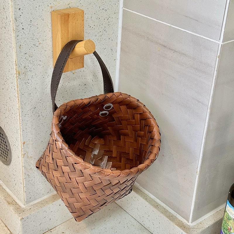 Wall Hanging Basket Boho Style Hand-Woven Hanging Storage Baskets Kitchen Ginger Garlic Scallion Egg Fruit Storage Box
