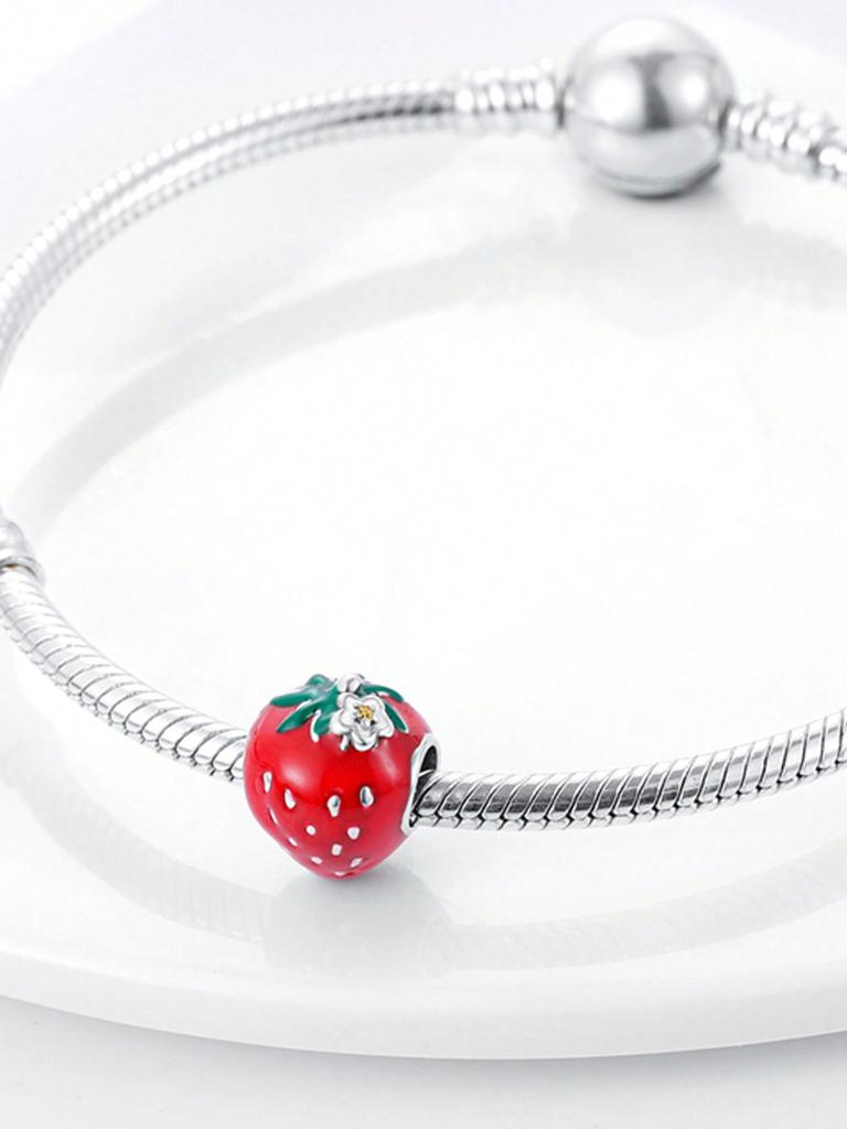 Charms Plata Fruit Strawberry Small Flower Beads Charm Copper Plated Fit Charms Original Bracelet For Jewelry Making Diy Charm
