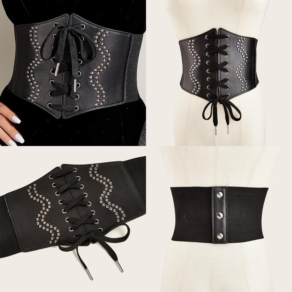 Fashionable Rivet And Strap Design Elastic Waistband For Womens Dress Accessories