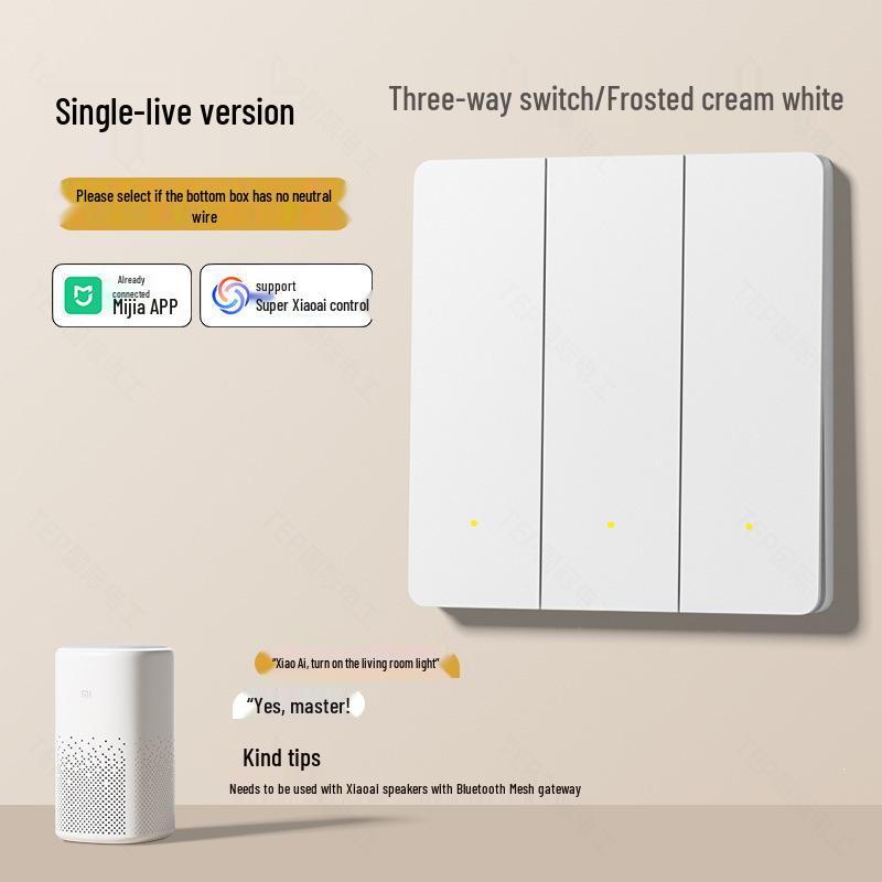 Mijia APP Smart Switch Control Panel with Mesh 2.0: Enables Whole-house Voice-controlled Lighting, Compatible with Single/zero Fire Setups.