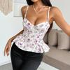 Sexy Floral Print Backless Tie-Up Bandeau Top Ruffles Slimming Spaghetti Strap Spring Summer Women's Y2K Fashion Tops