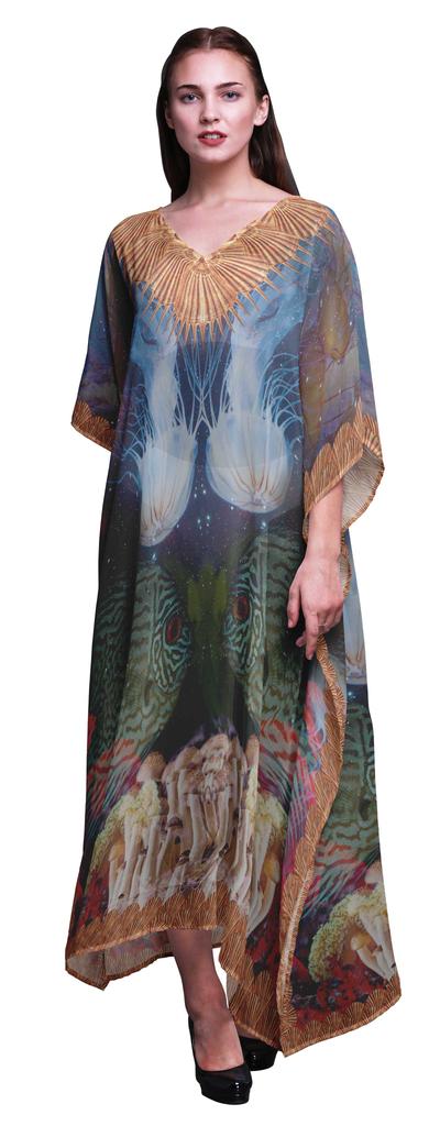Phagun Clown Fish & Shell Ocean Ladies Kaftan Holiday Loungewear Maxi Dress Beach