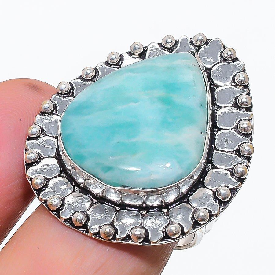 Amazonite Gemstone 925 Sterling Silver Jewelry Ring Size 8
