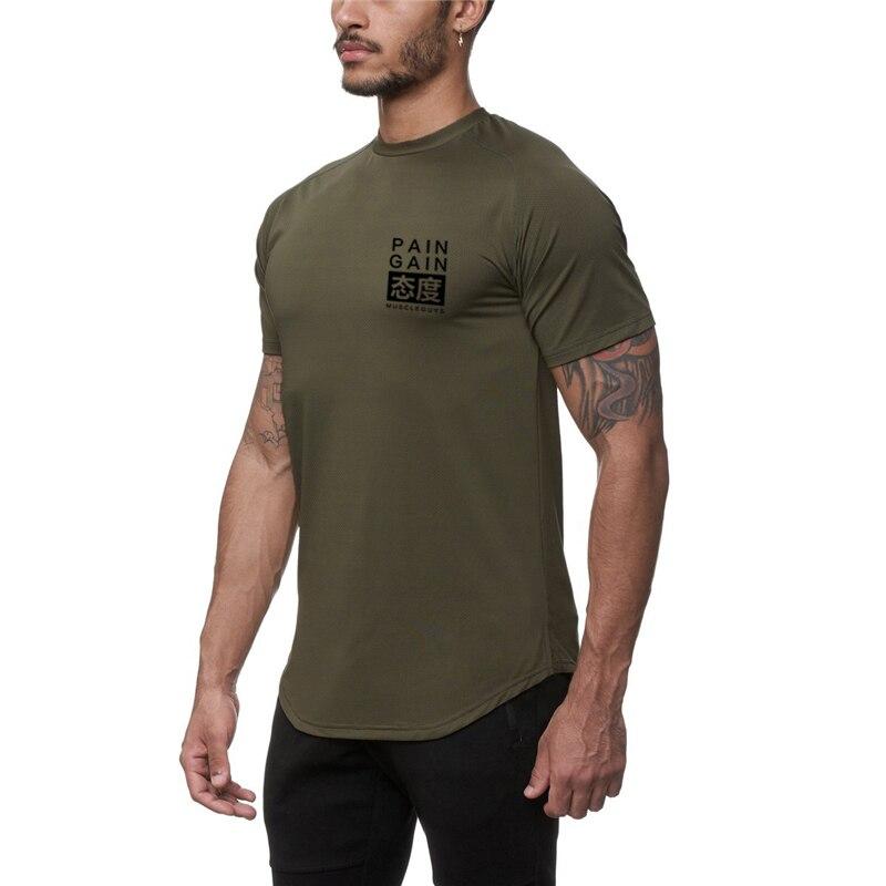Muscleguys Fashion Casual Sports T-shirt Men's Summer Fitness Short-sleeved Mesh Breathable Street wear Slim Fit