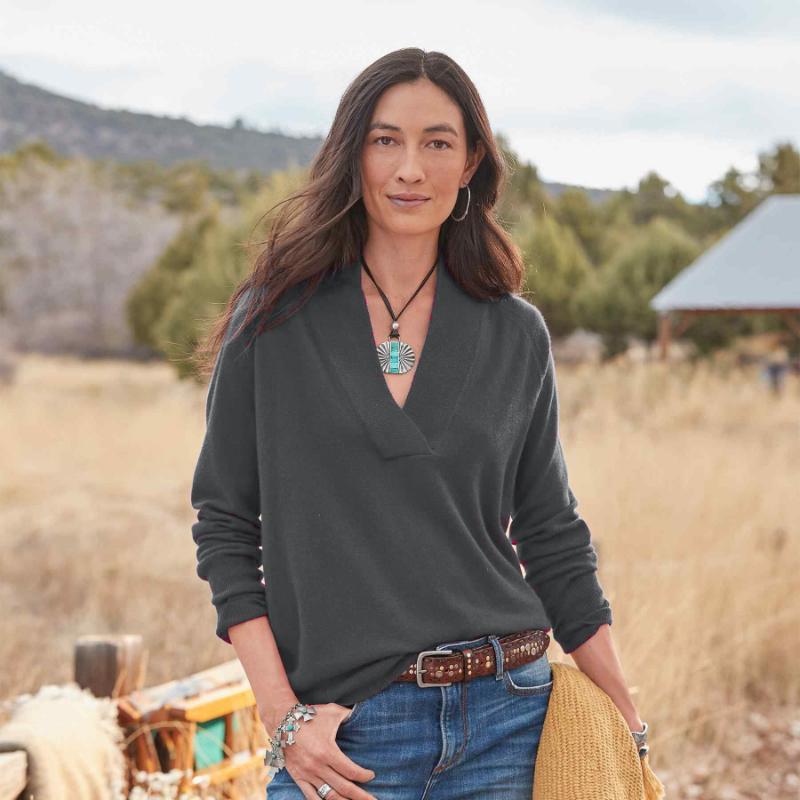 Damen-T-Shirts mit V-Ausschnitt, reine Farbe, lockere Langarm-Tops und Langarm-Tops