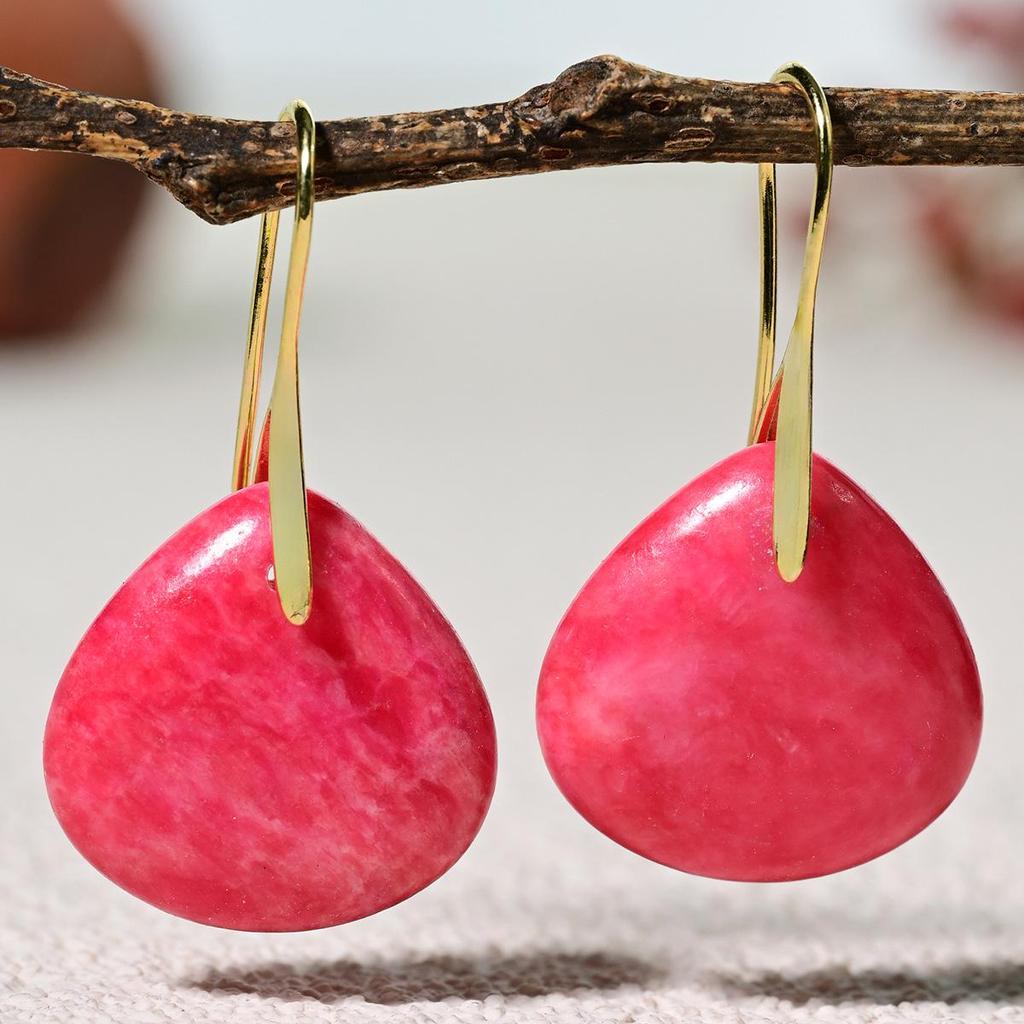 Bohemian Water Drop Earrings with Natural Stone Pendants & Copper Hooks