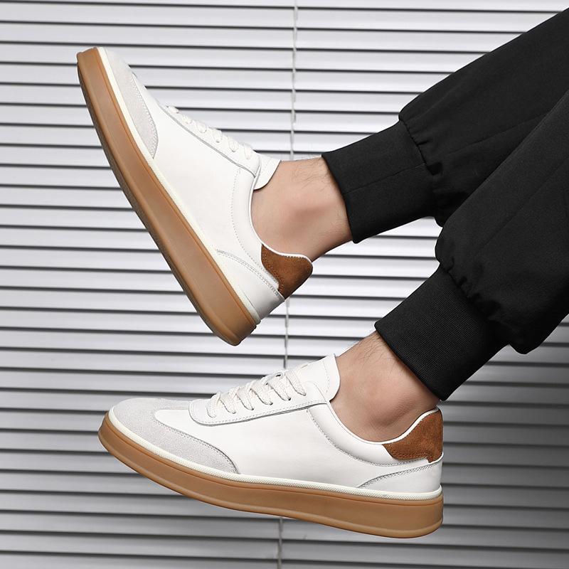 New Men Genuine Leather Casual Shoes Cool Black Flat Skate Shoes Young Man Fashion Sneaker