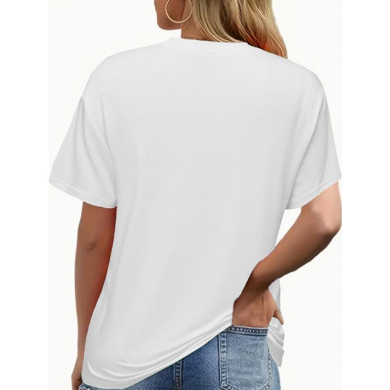 Women's Casual Short Sleeve Crew Neck T-Shirt - Black with White "Grace" Letter Print, Medium Stretch Fabric, Machine Washable,