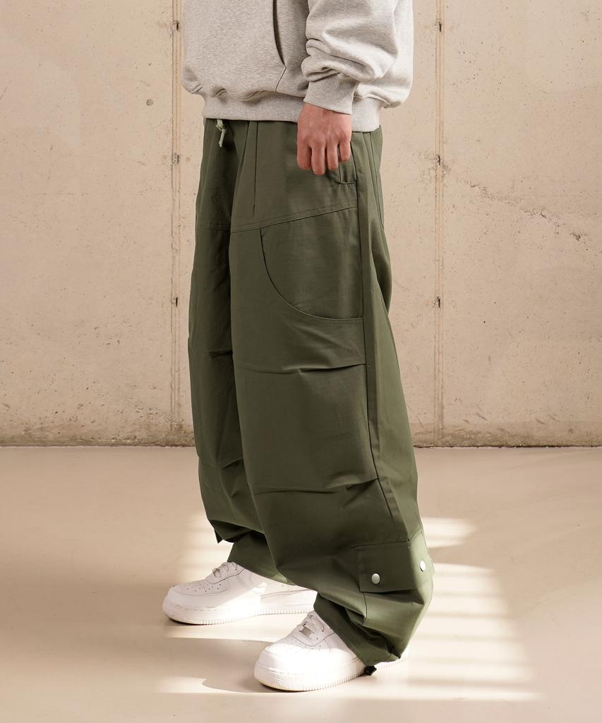 Deuneiji Balloon Double-Pleat Wide Low Pocket Pants Khaki 0353