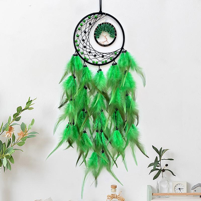 Nordic Tree Of Life Crystal Wall Hanging Ornaments Dream Catcher Hand-woven Feather Wind Chimes Festival Gifts Home Decorations