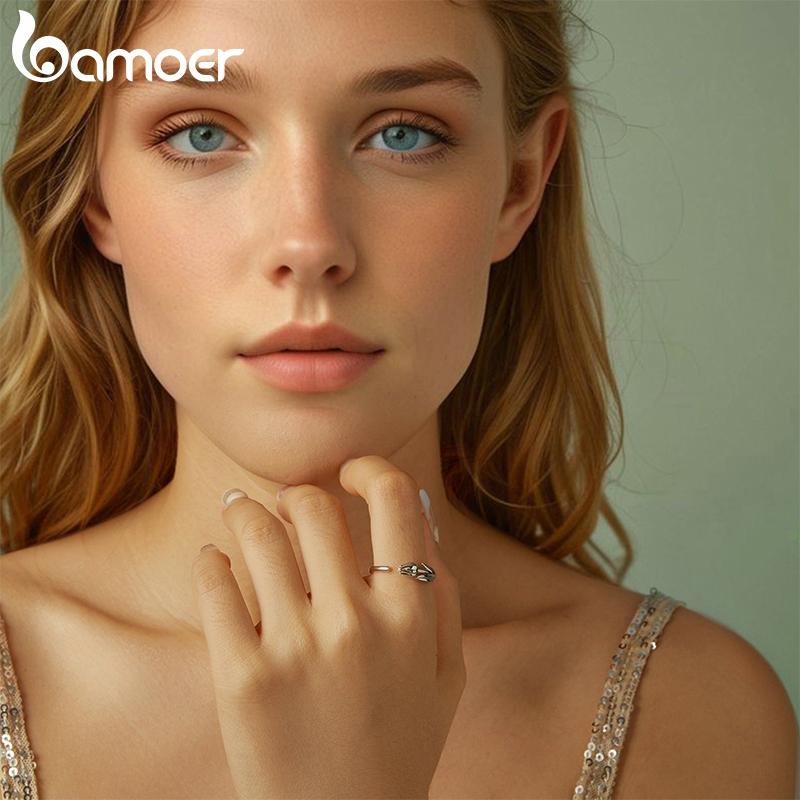 BAMOER Solid 925 Sterling Silver Adjustable Tulip Flower Rings Handmade High Polished Thumb Band Statement Ring for Women Girls Jewelry